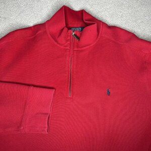 Ralph Lauren Polo Sweater Mens 2XL Red Cotton Quarter Zip Pullover Mock Neck XXL